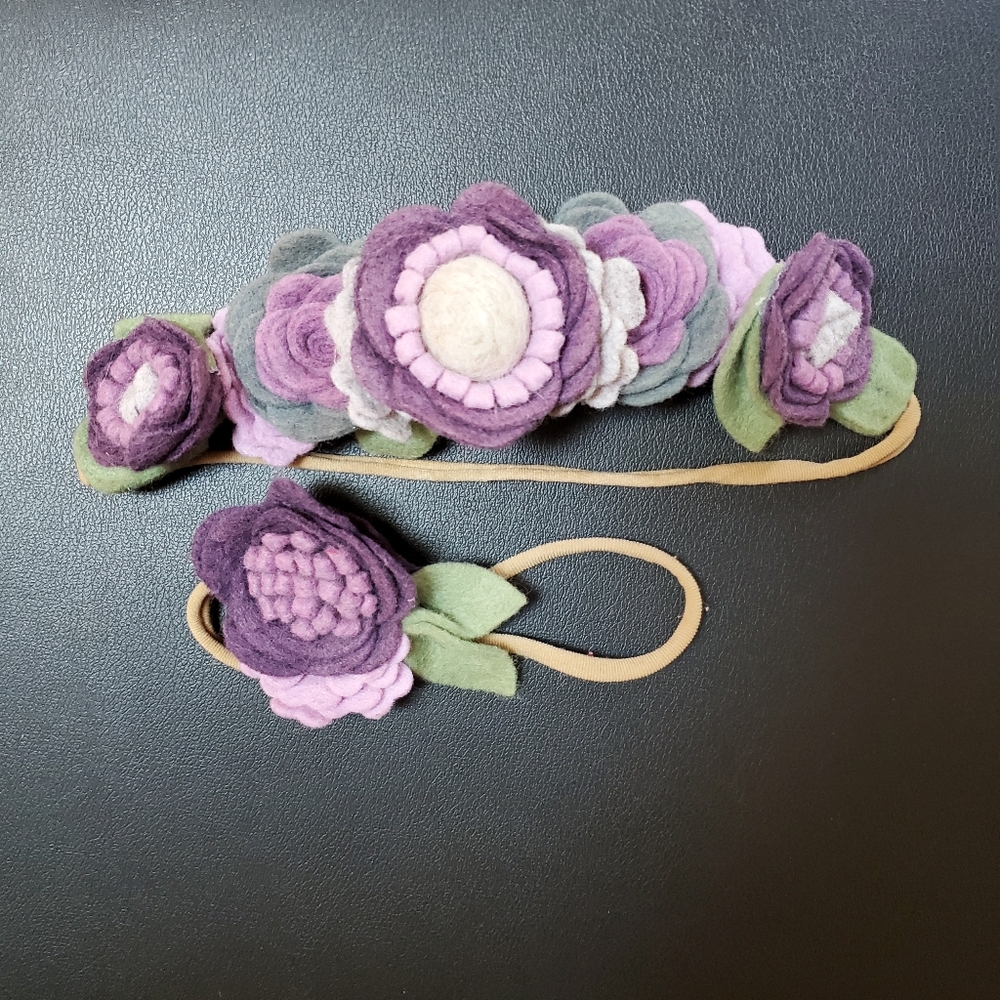 Purple flower headbands- set of 2